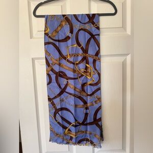 Ralph Lauren Blue and Brown Equestrian Print scarf